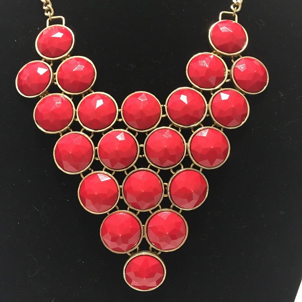 Erica Lyons red and gold tone statement necklace